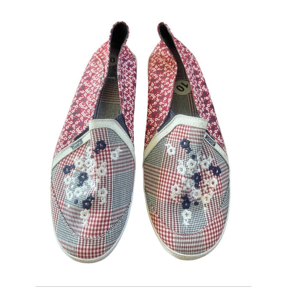 Keds Womens Red Gray White Floral Embroidered Canvas Slip-On Sneaker Size 10 new